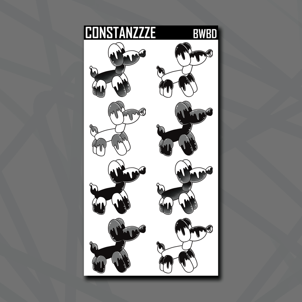 Large Black and White Celebration Balloon Doggie Sticker Sheet