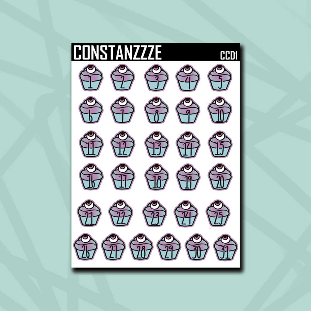 Cool Pastel Eyeball Cupcake Date Dot Sticker Sheet