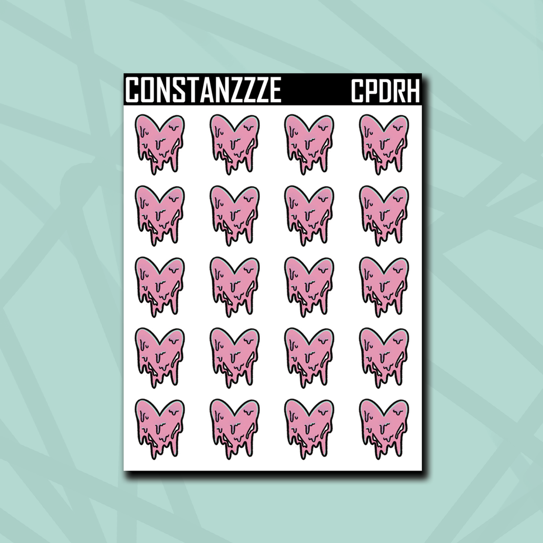 Pastel Pink Drippy Heart Sticker Sheet