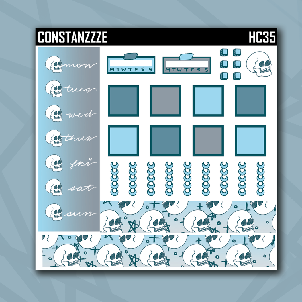 Blue Skullie Hobonichi Cousin Sticker Kit