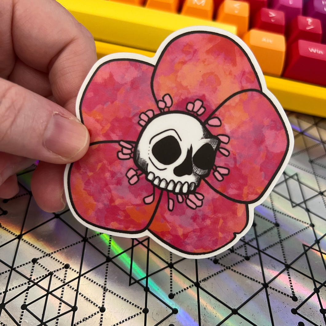 Lesbian Pride Skull Flower Translucent Vinyl Sticker