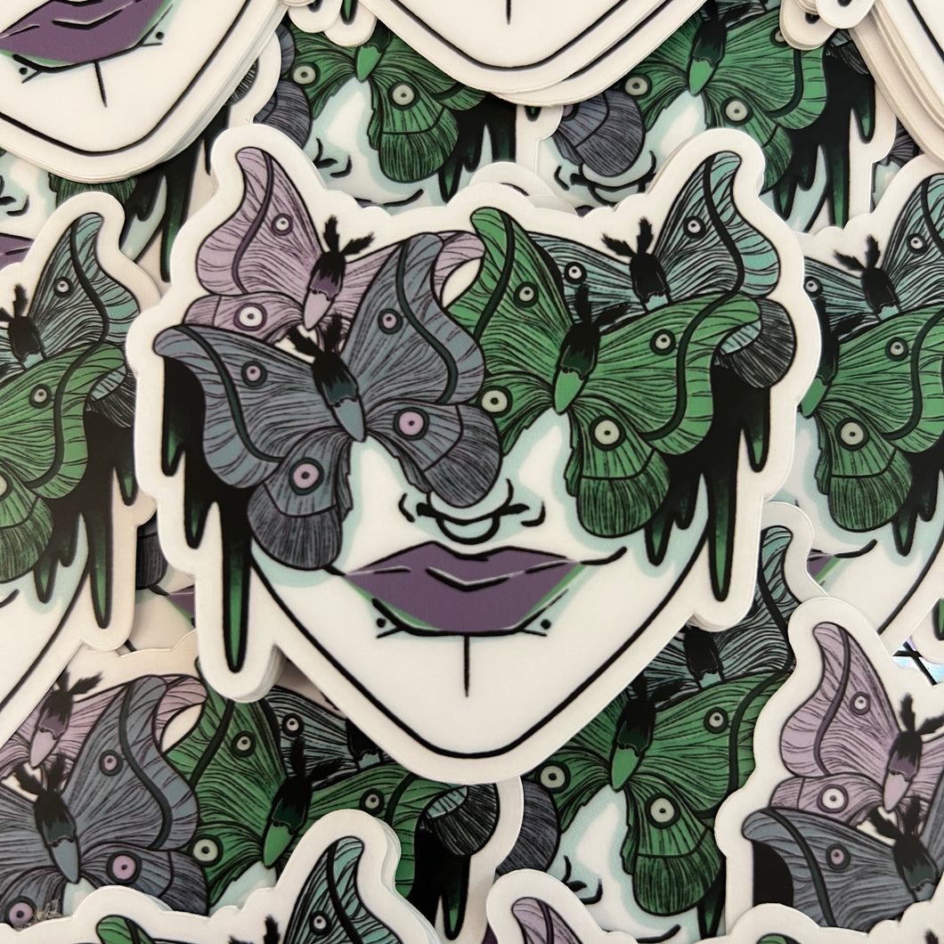 Moth Face Clear Vinyl Sticker