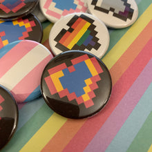 Load image into Gallery viewer, Pride Flag and Pixel Heart Buttons
