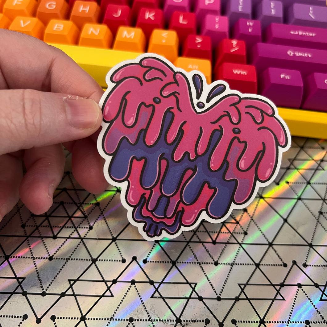 Bi Pride Drippy Heart Translucent Vinyl Sticker