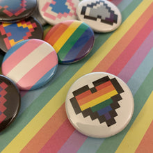 Load image into Gallery viewer, Pride Flag and Pixel Heart Buttons
