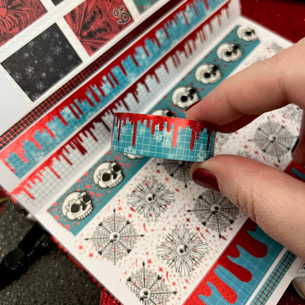 Teal Snowflake Red Drippie Foil Washi (5m)