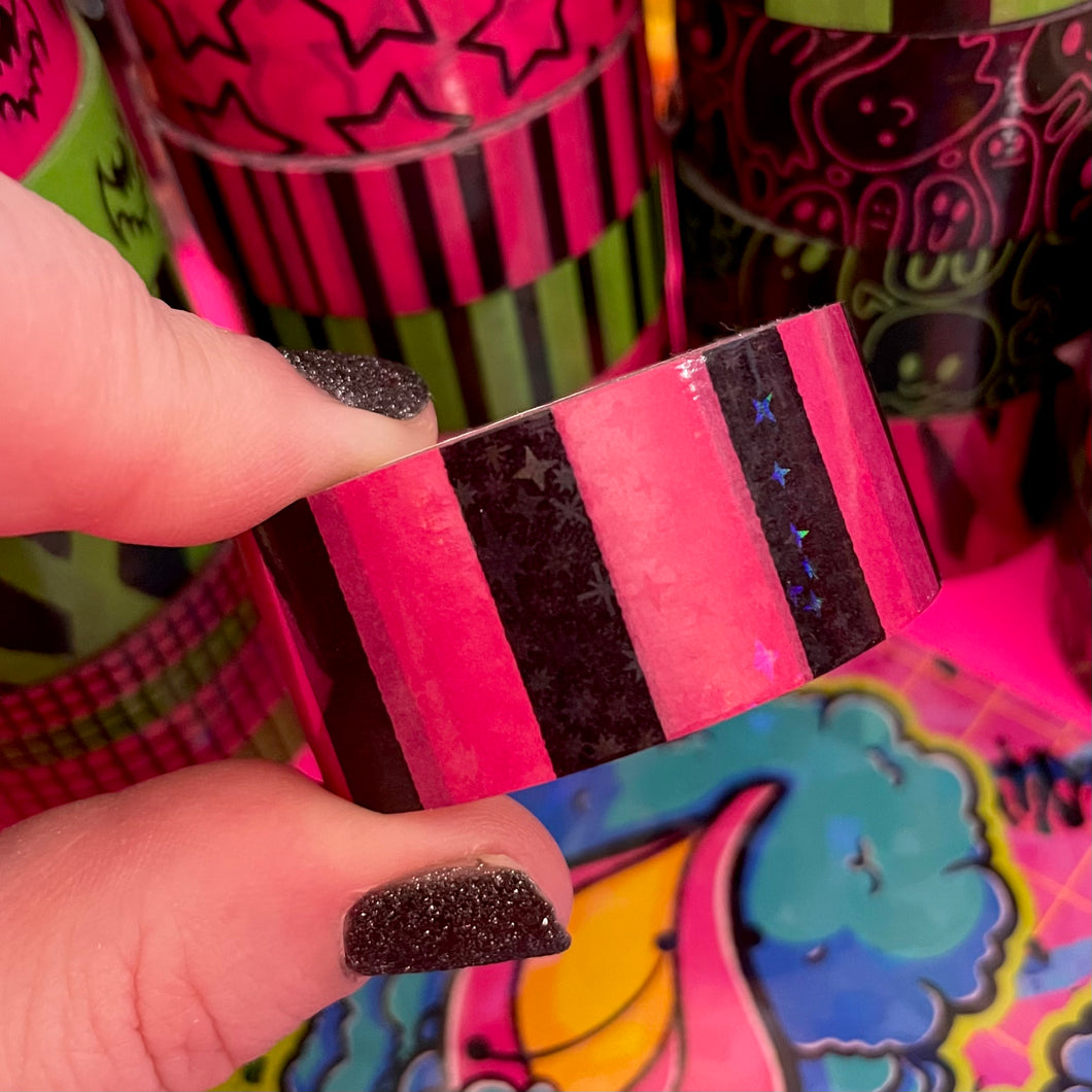 Hot Pink Stripe Sparkle Washi tape 20mm