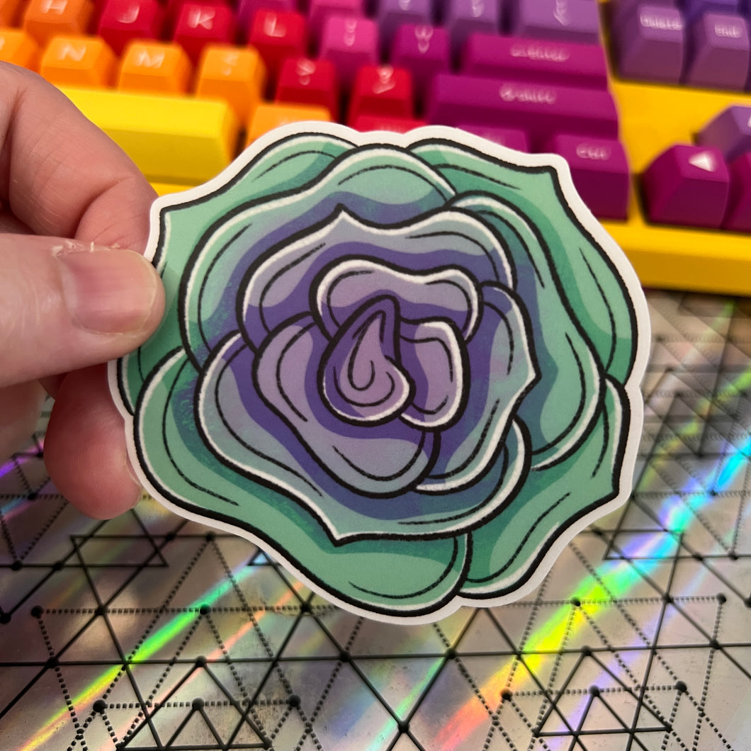 Green and Purple Rose Translucent Vinyl Sticker