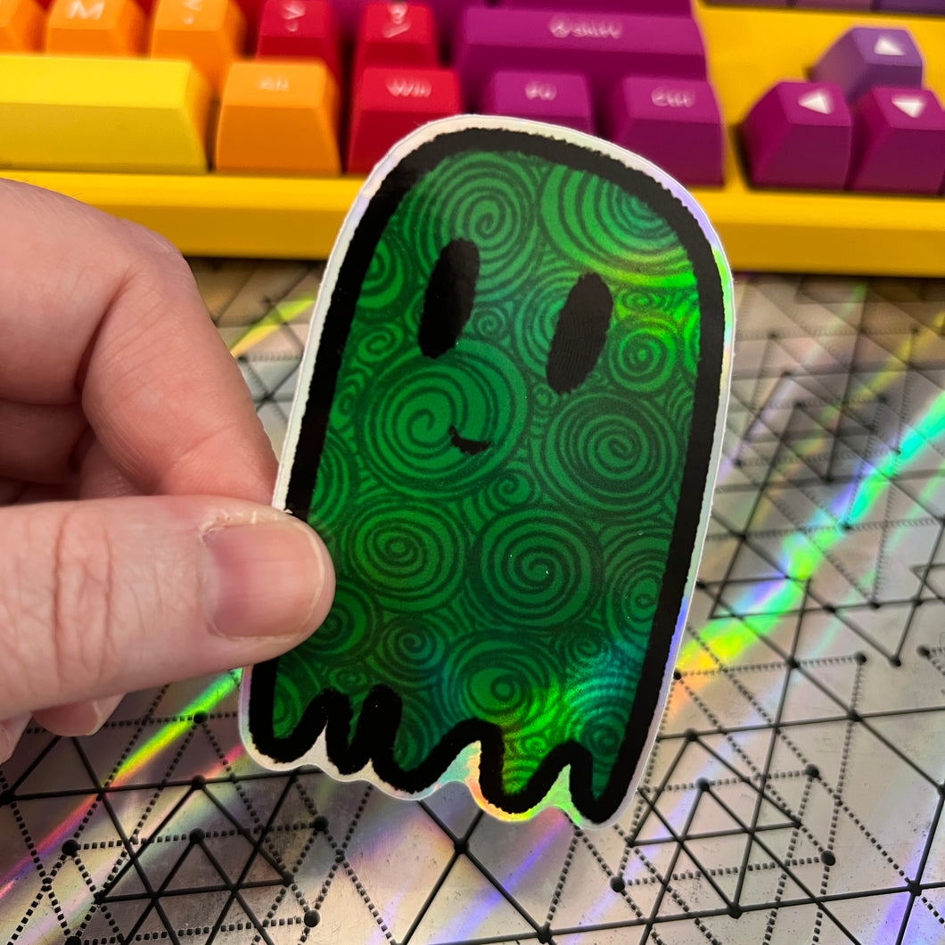 Green Swirly Ghostie Holographic Vinyl Sticker