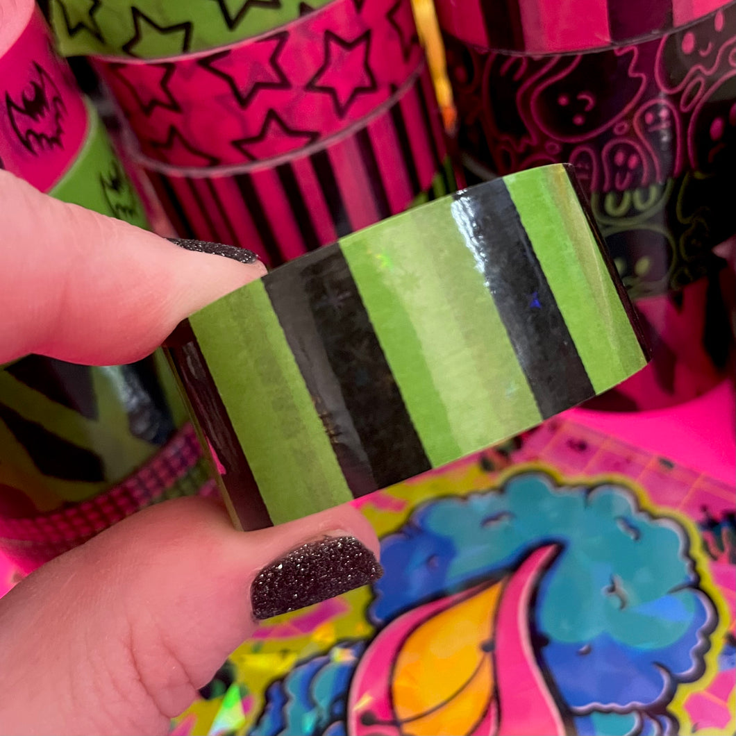 Lime Green Stripe Sparkle Washi Tape 20mm