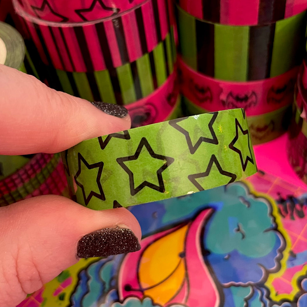 Lime Green Star Sparkle Washi Tape 15mm