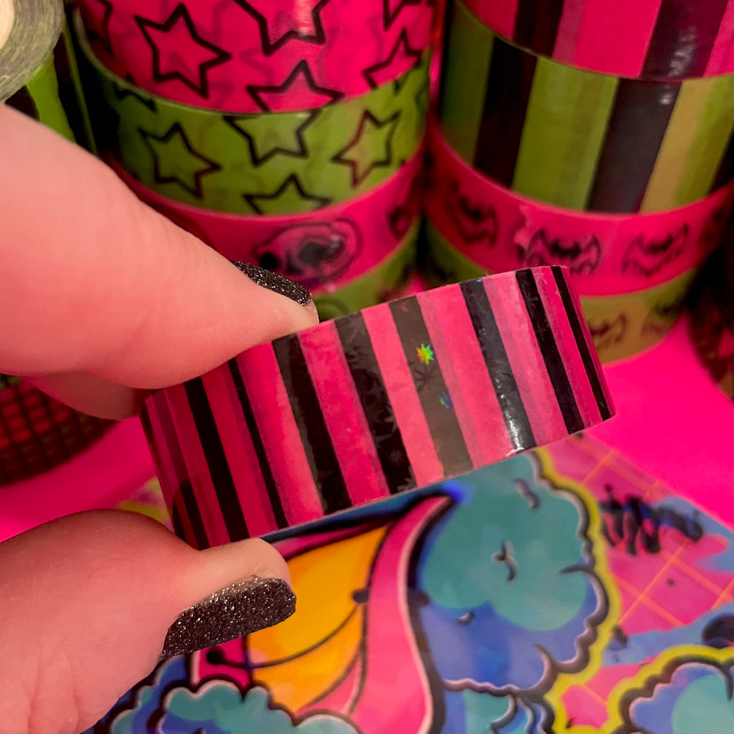 Hot Pink Stripe Sparkle Washi Tape 15mm