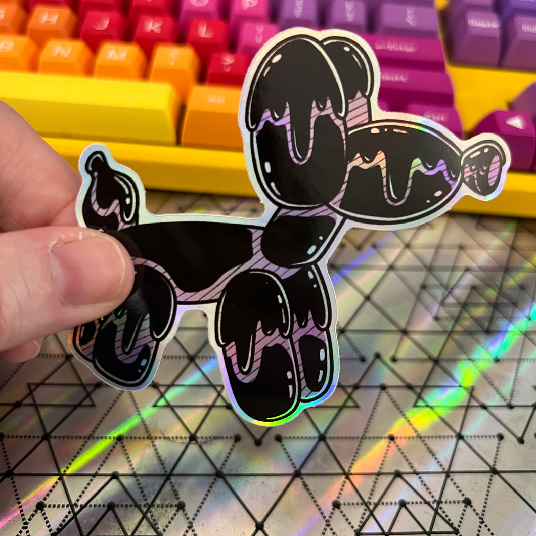 Black Balloon Dog Holographic Vinyl Sticker