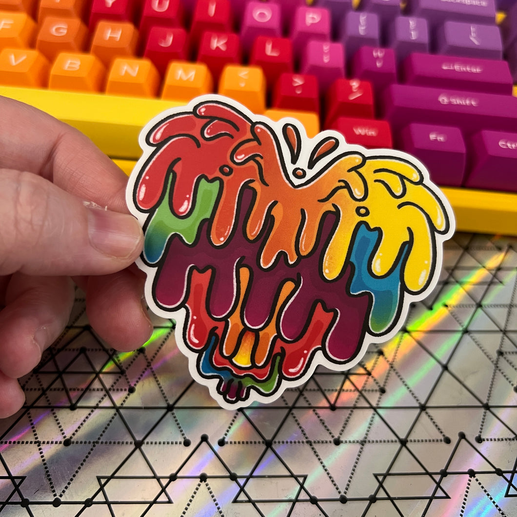 Rainbow Pride Drippy Heart Translucent Vinyl Sticker