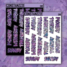 Load image into Gallery viewer, Jumbo Purple Shatter Go Wild Zombie Full Days of the Week Sticker Sheet
