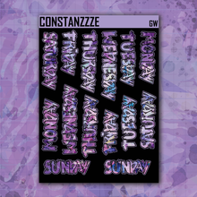 Load image into Gallery viewer, Jumbo Purple Shatter Go Wild Zombie Full Days of the Week Sticker Sheet
