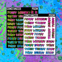 Load image into Gallery viewer, Neon Go Wild Vertical Zombie Full Days of the Week Sticker Sheet
