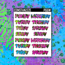 Load image into Gallery viewer, Neon Go Wild Medium Zombie Full Days of the Week Sticker Sheet
