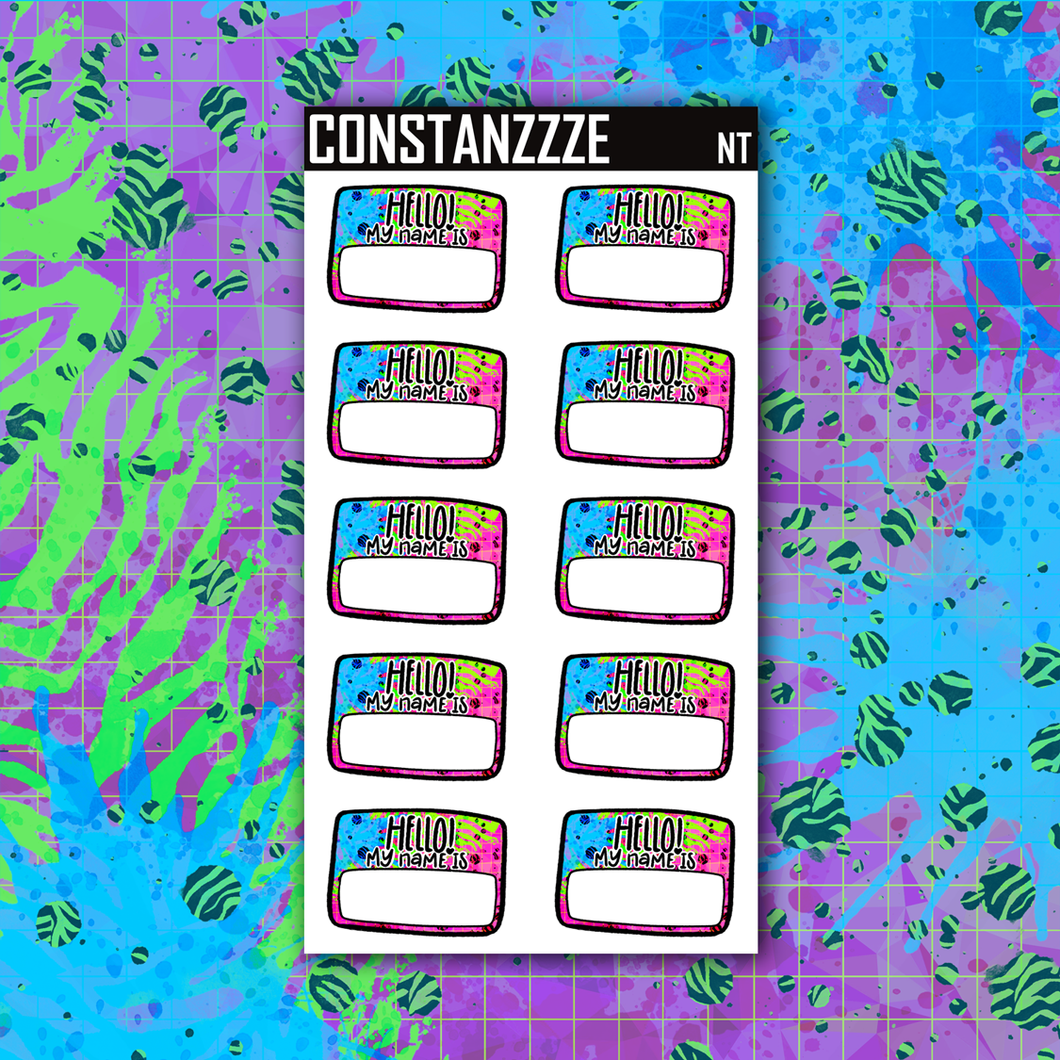 Neon Go Wild Name Tag Sticker Sheet