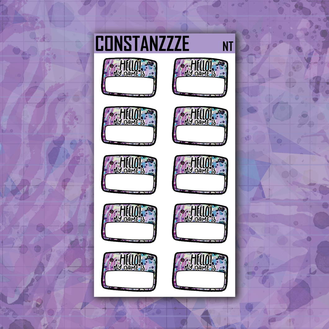 Purple Blue Shatter Go Wild Name Tag Sticker Sheet