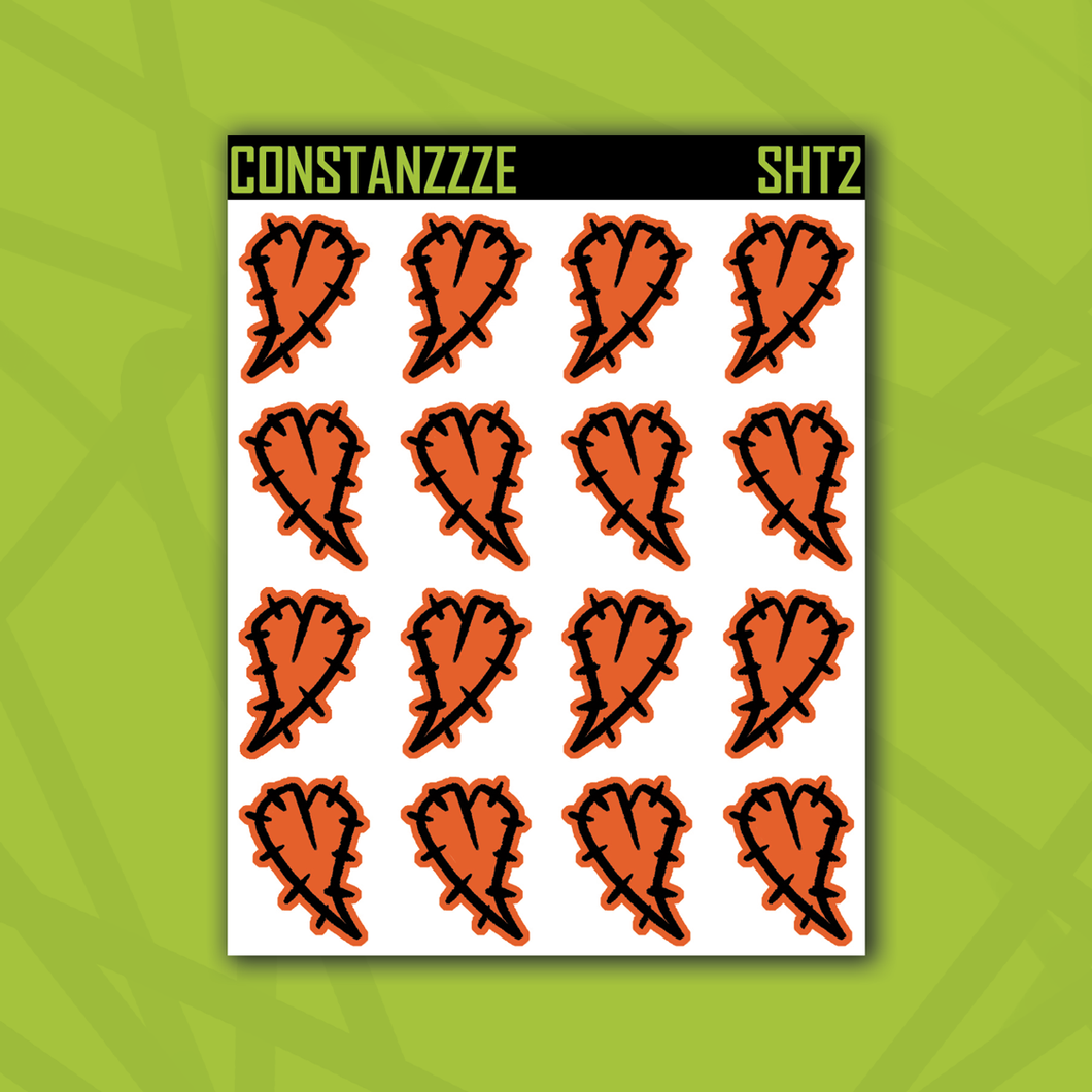 Traditional Orange Stitched Heart Sticker Sheet
