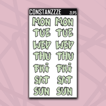 Load image into Gallery viewer, Jumbo Pastel Zombie Days of the Week Sticker Sheet
