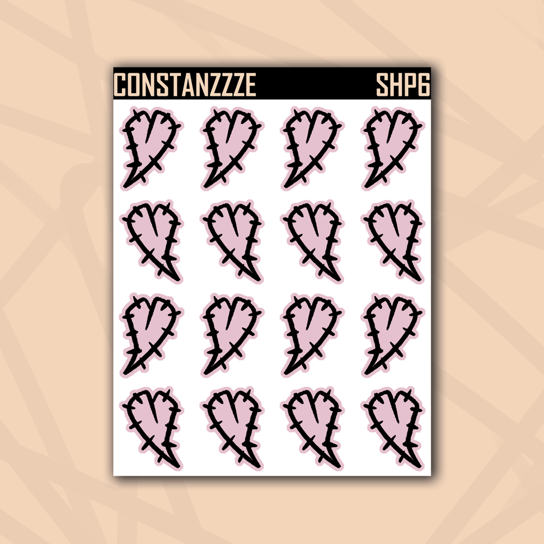 Pastel Pink Stitched Heart Sticker Sheet