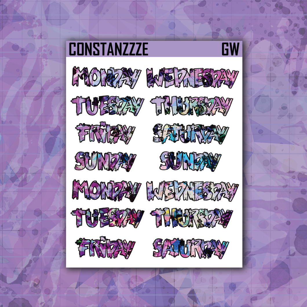 Pink Shatter Go Wild Medium Zombie Full Days of the Week Sticker Sheet