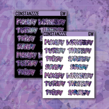 Load image into Gallery viewer, Purple Shatter Go Wild Medium Zombie Full Days of the Week Sticker Sheet
