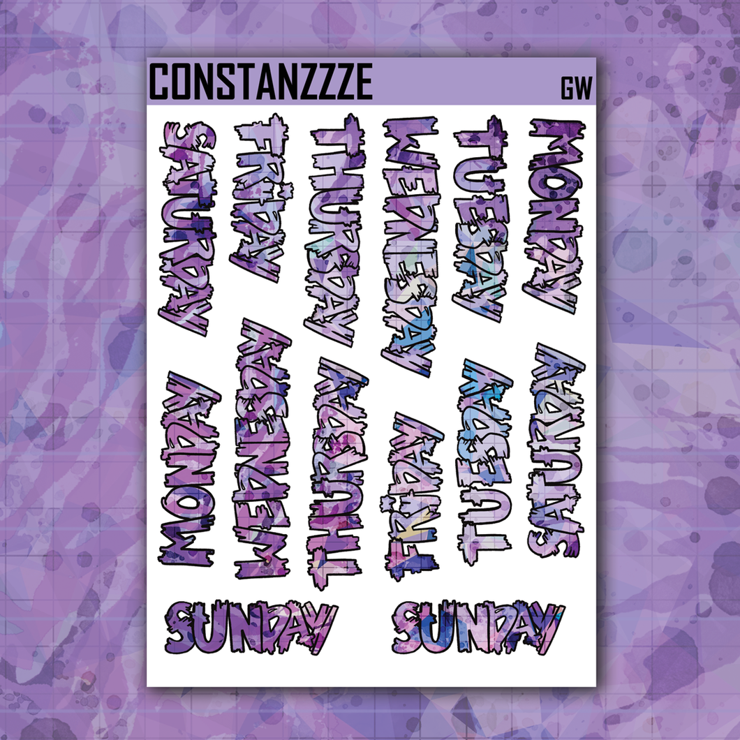 Jumbo Purple Shatter Go Wild Zombie Full Days of the Week Sticker Sheet