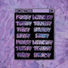 Load image into Gallery viewer, Purple Shatter Go Wild Medium Zombie Full Days of the Week Sticker Sheet
