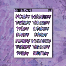 Load image into Gallery viewer, Purple Shatter Go Wild Medium Zombie Full Days of the Week Sticker Sheet
