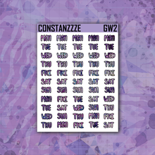 Load image into Gallery viewer, Purple Shatter Go Wild Small Days of the Week Sticker Sheet
