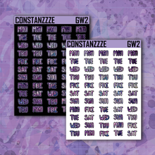 Load image into Gallery viewer, Purple Shatter Go Wild Small Days of the Week Sticker Sheet
