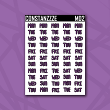 Load image into Gallery viewer, Purple Moon Small Days of the Week Sticker Sheet
