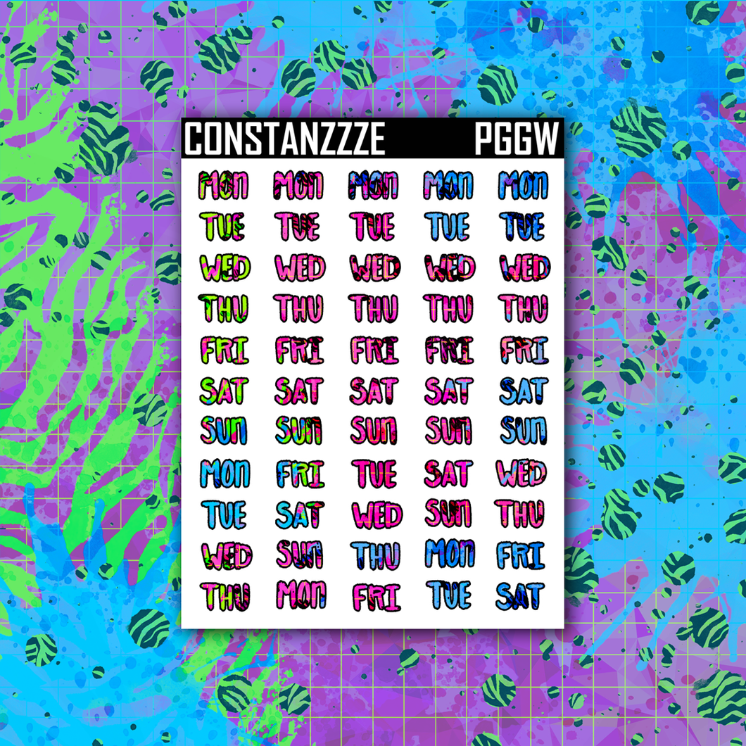 Neon Go Wild Small Days of the Week Sticker Sheet