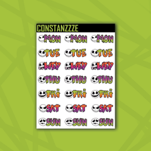 Load image into Gallery viewer, Traditional Jack Zombie Days of the Week Sticker Sheet
