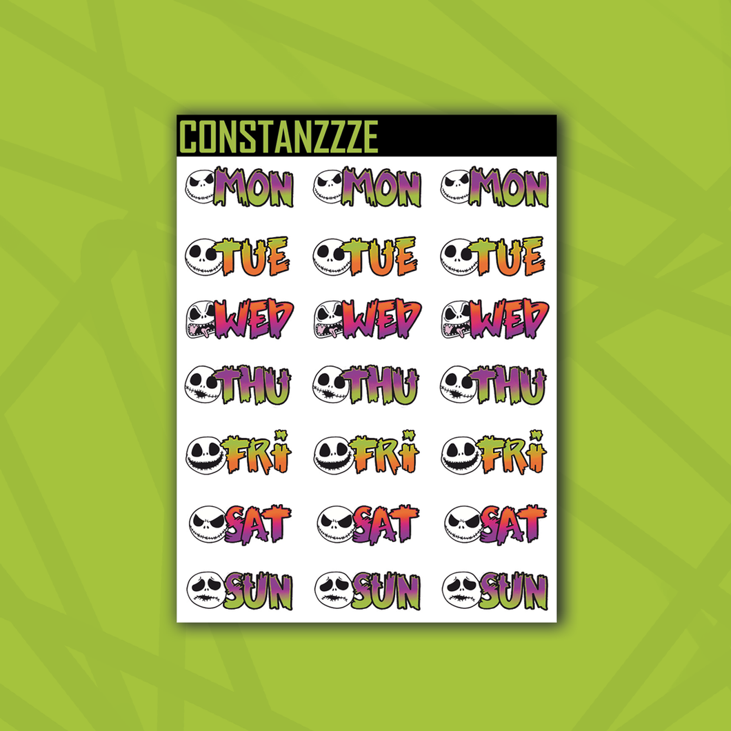 Traditional Jack Zombie Days of the Week Sticker Sheet