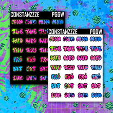 Load image into Gallery viewer, Neon Go Wild Small Bubble Days of the Week Sticker Sheet
