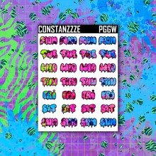 Load image into Gallery viewer, Neon Go Wild Small Drippy Days of the Week Sticker Sheet
