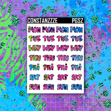 Load image into Gallery viewer, Neon Go Wild Small Zombie Days of the Week Sticker Sheet
