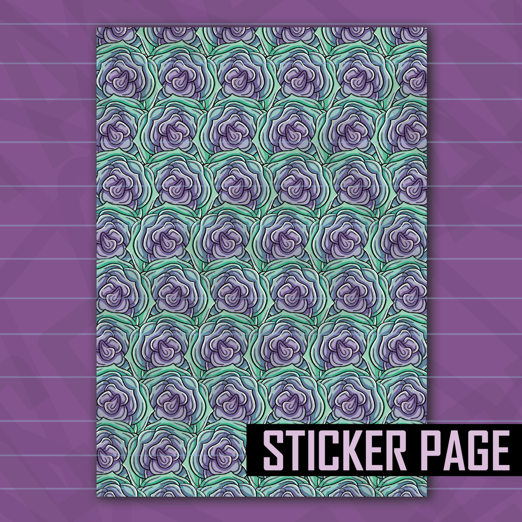 Teal and Purple Rose Sticker Page