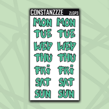 Load image into Gallery viewer, Jumbo Green Plantchette Zombie Days of the Week Sticker Sheet
