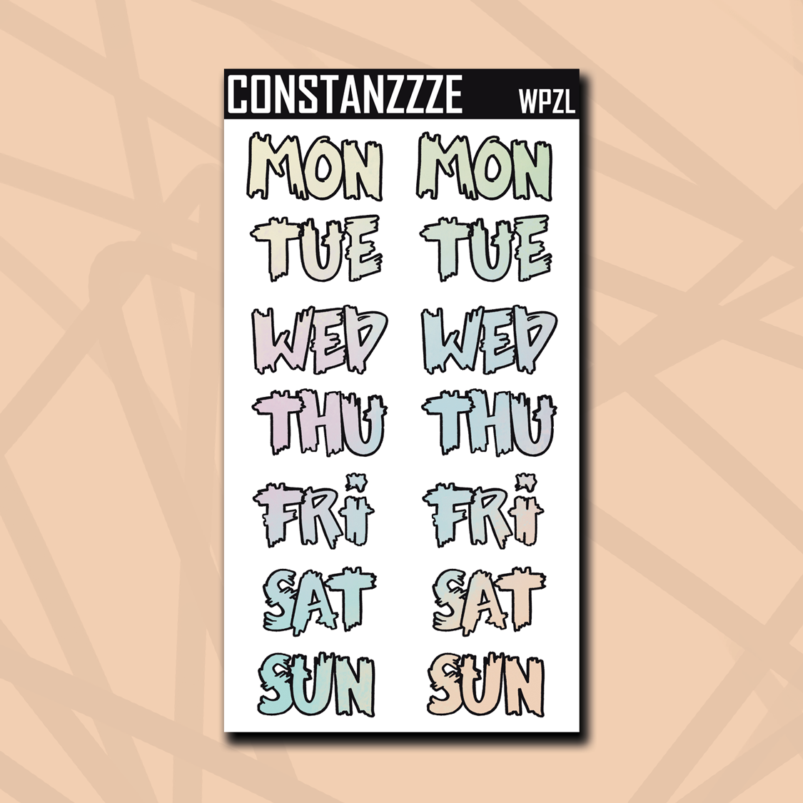 Jumbo Warm Pastel Celebration Zombie Days of the Week Sticker Sheet ...
