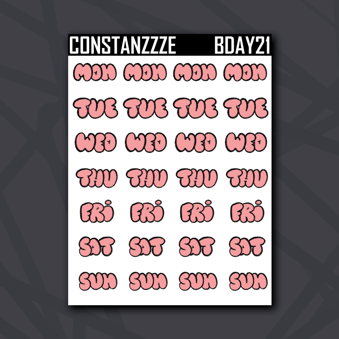 Bubble Letter Days of the Week Sticker Sheet – Constanzzze