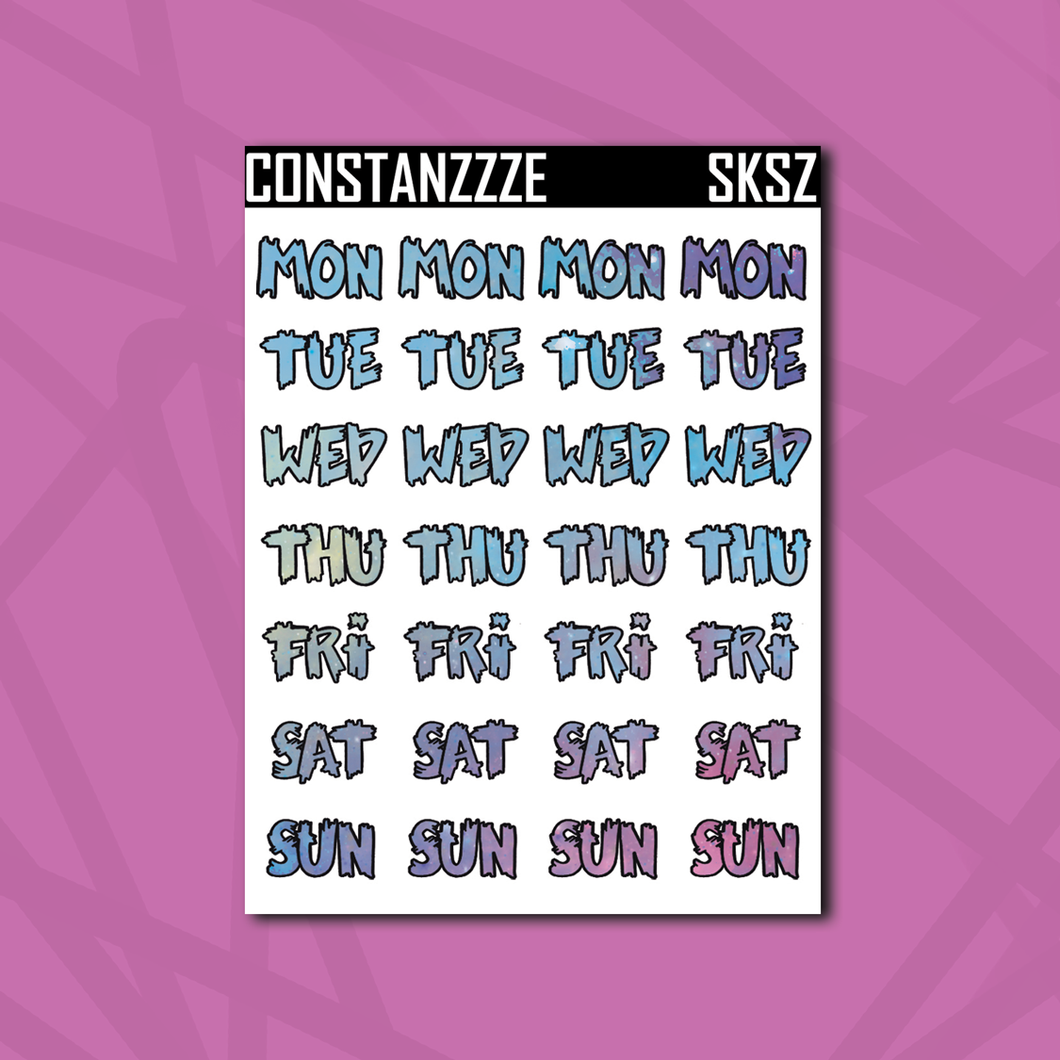 Space Kandi Zombie Days of the Week Sticker Sheet