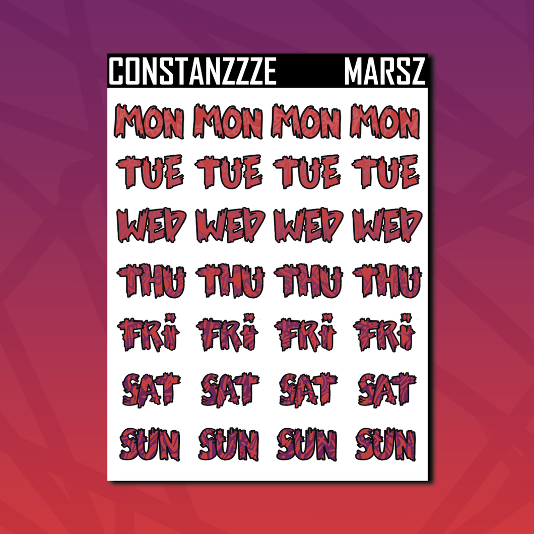 Mars Oracle Zombie Days of the Week Sticker Sheet